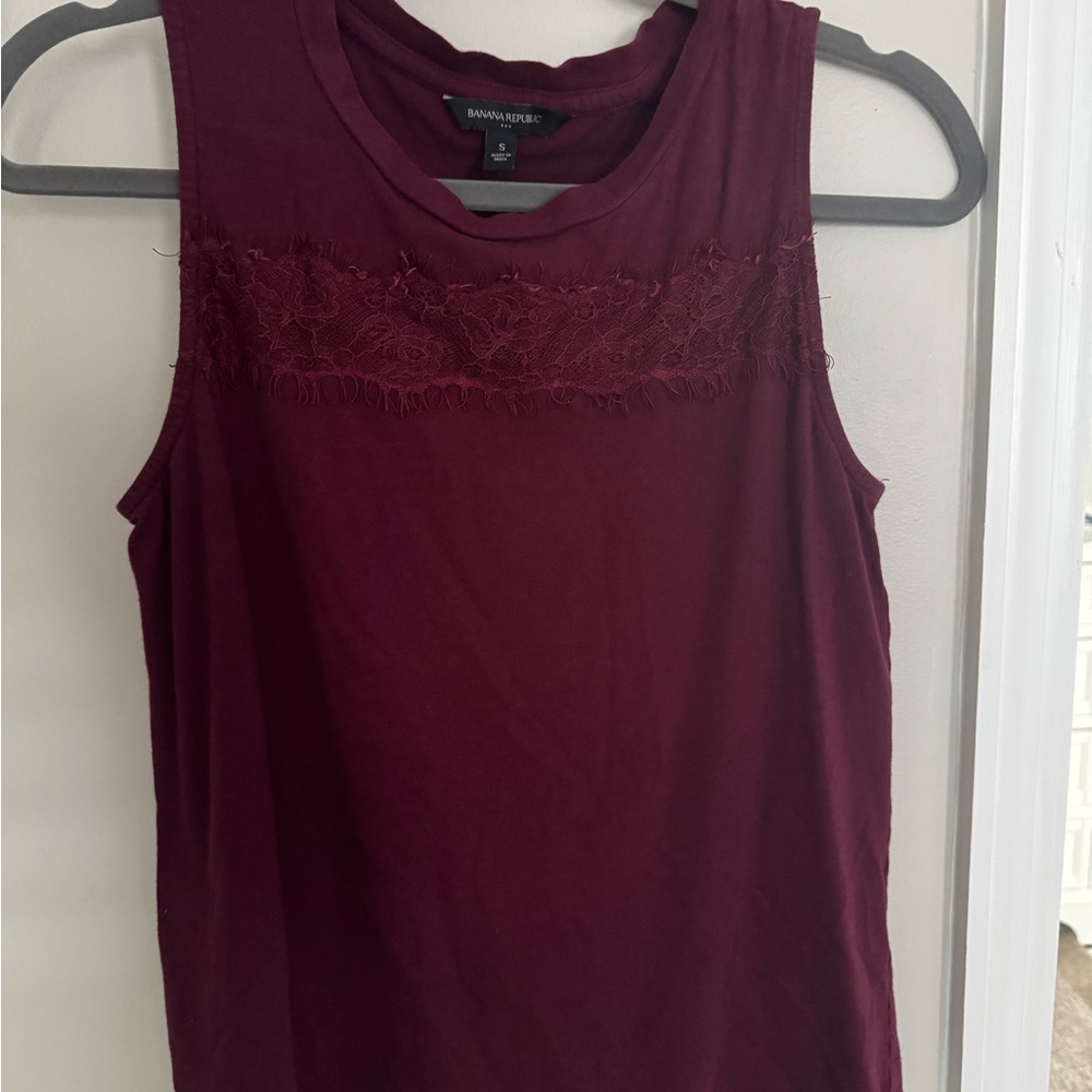 Banana Republic Deep Red Lace Accent Tank Top